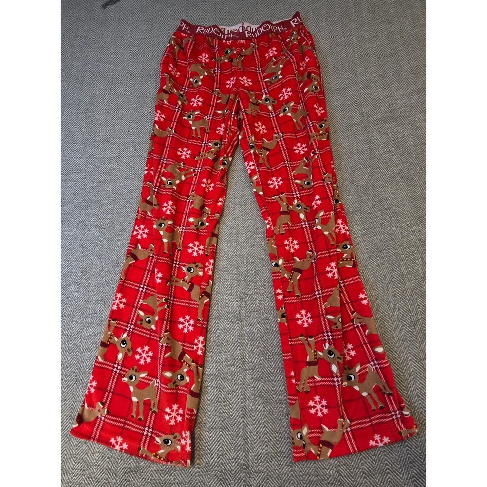 Rudolph Sleep Pants Womens Small Red The Red Nosed Reindeer Velour Elastic Waist